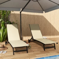 Outsunny Lot de 2 bains de soleil en aluminium et textilène avec roulettes dossier inclinable charge max. 150 Kg kaki(m-7)