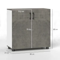 HOMCOM Aparador de Salón Pequeño y Moderno con Estante y Puertas de Cierre Suave 80x37x80 cm Gris Cemento y Blanco Brillo(m-3)