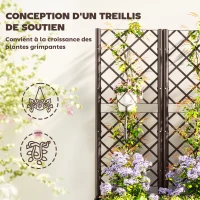 Outsunny Jardinière avec treillis lit surélevé de jardin jardinière extérieure avec 8 trous de drainage 120 x 40 x 135 cm marron(m-4)