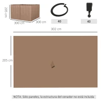 Outsunny 4 Paredes Laterales para Cenador 3x2 m con Ganchos Cortinas sin Ventanas para Carpa de Jardín Exterior Fiesta Marrón(m-3)