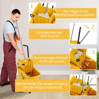 HOMCOM Wiadro do Mopa na Kołach z Wyciskaczem, Uchwytem na Mopa, 36 Litry, Plastik, Żółty(m-5)