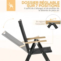 Outsunny Salon de jardin extérieur 6 personnes, cadre en aluminium, table 190 cm, 6 chaises pliables et inclinables, noir(m-4)