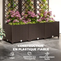 Outsunny Jardinière avec treillis lit surélevé de jardin jardinière extérieure avec 8 trous de drainage 120 x 40 x 135 cm marron(m-5)