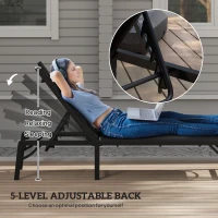 Outsunny Folding Sun Lounger Set of 2, 5-Position Adjustable Reclining Garden Loungers, Garden Chaise Lounge Sunbed Recliner Chairs with Steel Frame for Beach, Porch, Patio, Camping, Black(m-4)
