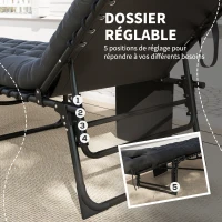 Outsunny Bain de soleil chaise longue pliante avec coussin appuie-tête poche latérale inclinable 58 x 189 x 32,5 cm noir(m-4)