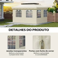 Outsunny 4 Paredes Laterais para Tenda 3x4 m Laterais de Tenda com Ganchos 8 Janelas e Proteção UV Creme(m-7)