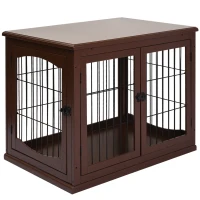 PawHut Dog Crate Furniture, Puppy Crate End Table, Pet Kennel House with 2 Doors for Medium and Small Dogs, 81 x 58.5 x 66 cm, Brown(m-1)
