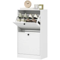 HOMCOM Zapatero con 2 Cajones Abatibles Estantes Ajustables para Pasillos y Espacios Pequeños 47x26x85 cm Blanco Veteado(m-11)