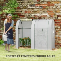 Outsunny Serre de jardin 1,8 m² serre à tomates 2 portes zippées déroulantes 4 fenêtres enroulables acier PE 135 g/m² blanc(m-6)