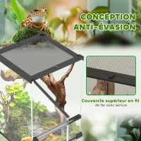 PawHut Terrarium en verre pour reptiles vivarium 12 L avec couvercle en treillis métallique, 20 x 20 x 30 cm, noir(m-6)
