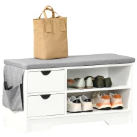 HOMCOM Meuble Chaussures et Banc à Chaussures avec Coussin Gris 2 étagères et 2 tiroirs MDF 80,5 x 30,5 x 43,5 cm Gris et Blanc(m-9)