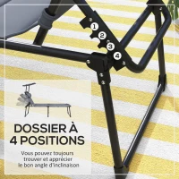 Outsunny Bain de soleil chaise longue pliante avec pare-soleil, appuie-tête inclinable en tissu Oxford 70 x 200 x 45 cm gris(m-4)