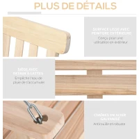 Outsunny Banc suspendu 2 places balançoire de jardin, dossier et assise à lattes en bois, charge jusqu'à 200 kg, bois naturel(m-6)