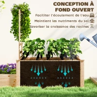 Outsunny Jardinière avec treillis à 2 bacs avec fond ouvert, pour balcon terrasse patio, 222 x 63 x 132 cm, effet bois naturel(m-6)