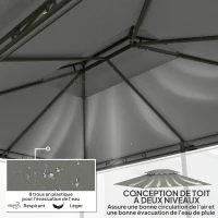 Outsunny Toile de rechange pour pavillon toile de tonnelle 4 x 3 m, double toit avec trous de drainage, polyester 180 g/m², gris(m-5)