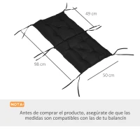Outsunny Conjunto de 2 Cojines para Silla 50x98x8 cm con Respaldo 6 Cordones de Fijación para Jardín Terraza Balcón Negro(m-3)