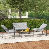 Outsunny Four-Piece Relaxed Back Garden Dining Set - Black/Light Grey(m-9)