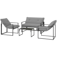 Outsunny Four-Piece Relaxed Back Garden Dining Set - Black/Light Grey(m-11)