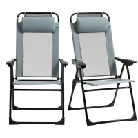 Outsunny Set of 2 Portable Folding Recliners Metal Outdoor Patio Chaise Lounge Chairs with Adjustable Backrest, Grey(m-12)