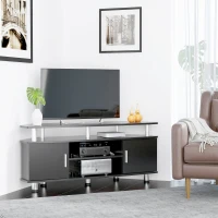 HOMCOM Meuble TV meuble télé bois banc TV pour téléviseur jusqu'à 55 pouces avec grand plateau, placards à portes et compartiment ouvert pour salon chambre à coucher, 120 x 40 x 52 cm, noir(m-4)