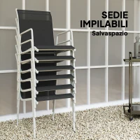 Outsunny Set da Giardino con Tavolo in Vetro e 6 Sedie Impilabili in Acciaio e Textilene, Nero(m-5)