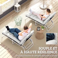 Outsunny Lot de 2 coussins de chaise longue coussin bain de soleil épais, confortable - 6 attaches, 190 x 56 x 10 cm, gris clair(m-5)