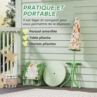AIYAPLAY Ensemble salon de jardin extérieur enfant 4 pièces, motif éléphant et girafe, parasol réglable Ø 100 cm, chaise pliable(m-6)