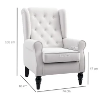 HOMCOM Wingback Accent Chair, Retro Upholstered Button Tufted Occasional Chair for Living Room and Bedroom, Cream White(m-3)
