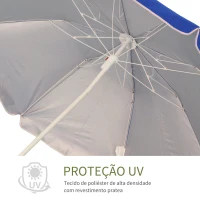 Outsunny Chapéu de Sol de Praia Grande Ø160 cm Chapéu de Sol de Exterior com Ângulo Ajustável Proteção UV Impermeavel e Bolsa de Transporte Azul(m-5)