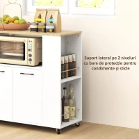 HOMCOM Cărucior de Bucătărie cu Raft Deschis, Dulăpior cu 2 Uși și Raft Lateral pe 2 Niveluri, 75x40x80,5 cm, Alb(m-5)
