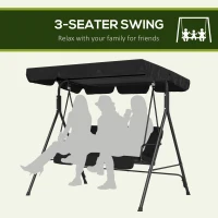 Outsunny Three-Seater Garden Swing Chair, with Adjustable Canopy - Black(m-6)
