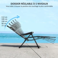 Outsunny Lot de 2 bain de soleil, chaise longue pliante inclinable avec appuie-tête en textilène, 90 x 65 x 112 cm, gris(m-4)