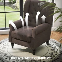 HOMCOM Retro Accent Chair, Wingback Armchair with Wood Frame Button Tufted Design for Living Room Bedroom, Brown(m-6)