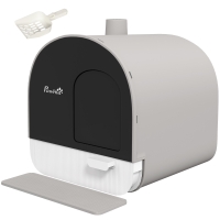PawHut Bac à litière pour chat avec porte battante pelle et filtre inclus dim. 43L x 44l x 47H cm gris