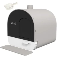 PawHut Bac à litière pour chat avec porte battante pelle et filtre inclus dim. 43L x 44l x 47H cm gris(m-1)