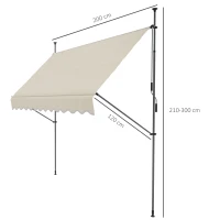 Outsunny Store banne autoportant manuel rétractable 3L x 1,2l x 2,1-3H m inclinaison réglable métal alu polyester sable(m-3)