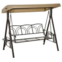 Outsunny 3-Sitzer Hollywoodschaukel Gartenschaukel mit Sonnendach Kissen Metall Polyester Khaki 116 x 206 x 183 cm(m-12)