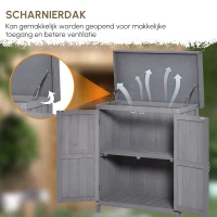 Outsunny Apparatuurkast, dubbele deur, klapdeksel, 2 planken, weerbestendig, natuurlijk hout, grijs, 74 x 43 x 88 cm(m-5)