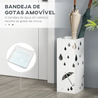 HOMCOM Suporte para Guarda-Chuvas com 4 Ganchos e Bandeja de Gotejamento Amovível Porta Guarda-Chuvas 15,5x15,5x41 cm Branco(m-5)