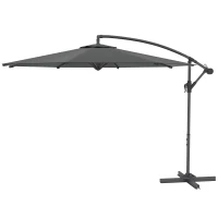 Outsunny Parasol déporté octogonal rabattable diamètre 3 m parasol de jardin avec pied en croix gris foncé(m-1)