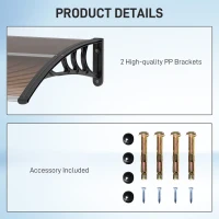 Outsunny 0.8 x 1 m Window Awning Door Canopy Modern Polycarbonate Cover Outdoor Rain Snow Sunlight Protection Hollow Sheet Brown(m-5)