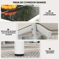 Outsunny Juego de Comedor de Jardín de 7 Piezas con 1 Mesa 6 Sillas Apilables para Terraza Patio Blanco y Gris(m-4)
