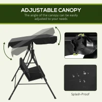 Outsunny Three-Seater Garden Swing Chair, with Adjustable Canopy - Black(m-4)