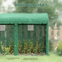 Outsunny Gewächshaus mit Fernster, Tür, Foliengewächshaus aus Stahl, Treibhaus mit PE-Gitterfolie für Balkon, Garten, Tomatenhaus 300x100x200cm, Tomatengewächshaus für Gemüse, Blumen, Pflanzen, Grün(m-4)