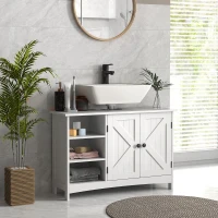 kleankin Dulap Rustic Alb pentru Sub Chiuveta – 2 Usi si Rafturi(m-7)