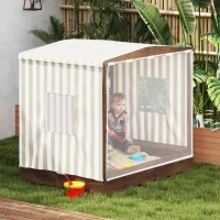 AIYAPLAY Zandbak, Zandkist met Baldakijn en Netdeur, Zitbanken, Bodembescherming, Bruin(m-9)