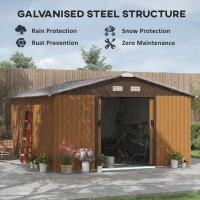 Outsunny 13 x 11ft Metal Garden Shed, Outdoor Storage Tool House with Ventilation Slots, Foundation Kit and Lockable Double Doors, Yellow(m-7)