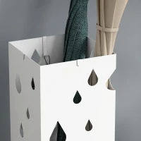 HOMCOM Porte-parapluie support à parapluie carré en acier avec 4 crochets et bac de récupération d'eau amovible blanc(m-8)