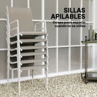 Outsunny Juego de Comedor de Jardín de 7 Piezas con 1 Mesa 6 Sillas Apilables para Terraza Patio Blanco y Gris(m-5)