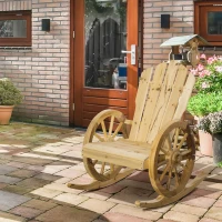 Outsunny Wooden Adirondack Rocking Chair Reclining Armchair Outdoor Garden Furniture Patio Porch Rocker - Natural(m-2)